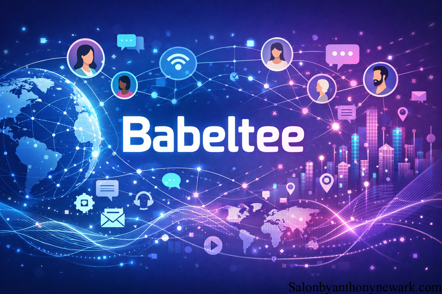 Babeltee concept showing global communication, digital connectivity, and modern branding elements